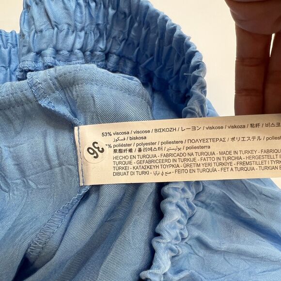 Zara Satin Effect Cargo Short Womens XS Extra Small Crinkle Blue Faux Fly Pocket - Picture 10 of 13